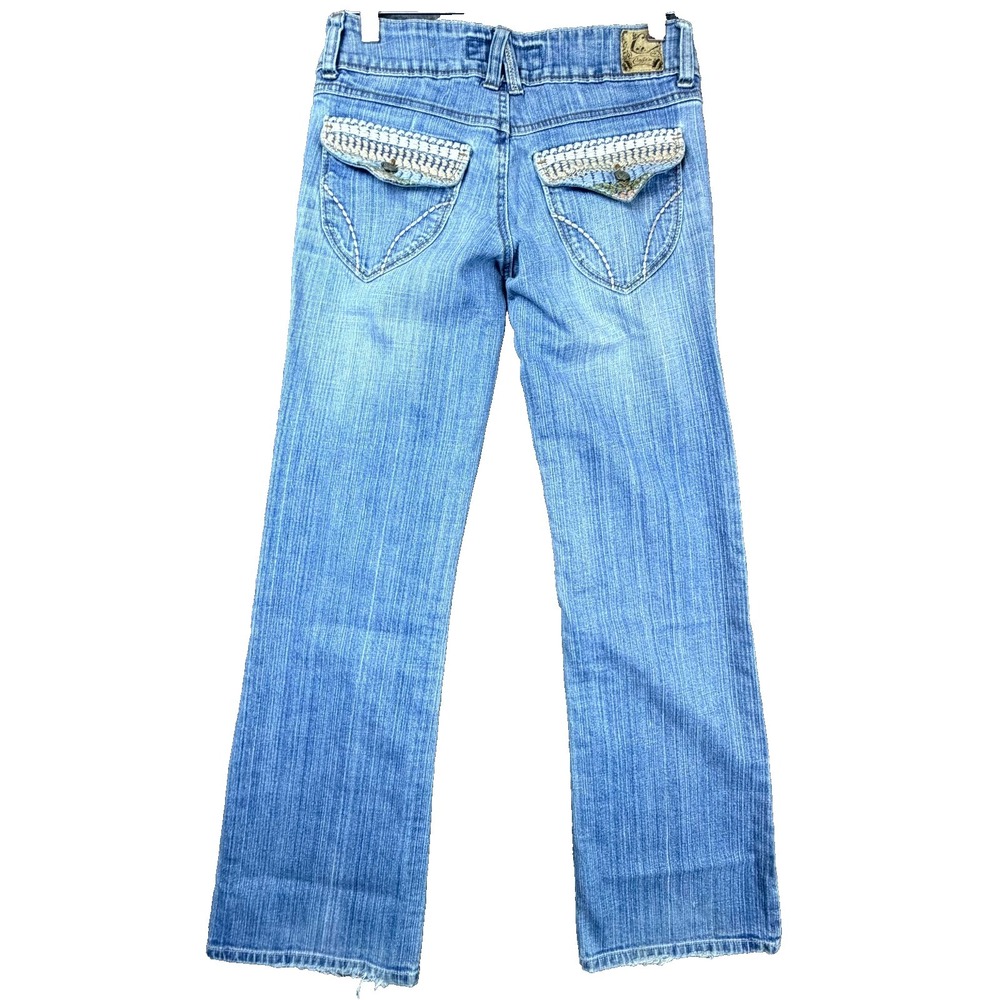 Vintage Candies Bootcut Jeans Womens 0 Blue Y2K Denim Cotton Stretch Flap Pocket